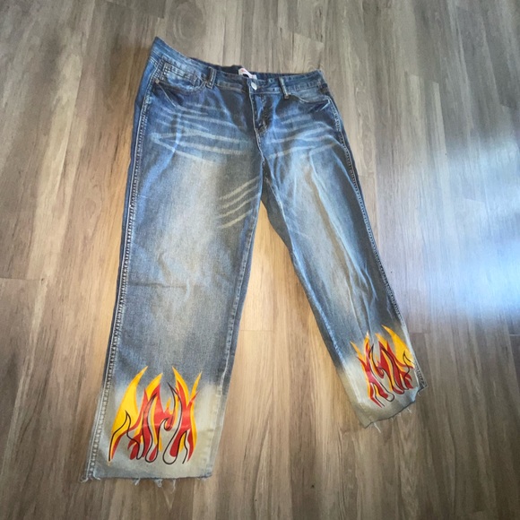 Denim - Womens jean with flame painting